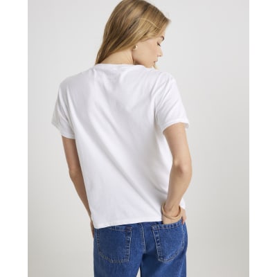 White Short Sleeve Flower T-shirt