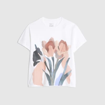 White Short Sleeve Flower T-shirt
