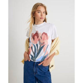 White Short Sleeve Flower T-shirt