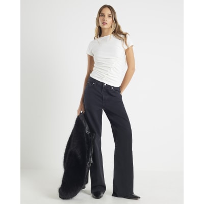 White Short Sleeve Gathered Drape Top