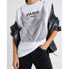 White Short Sleeve Glitter Cami Paris T-shirt