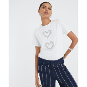White Short Sleeve Heart Diamante T-shirt