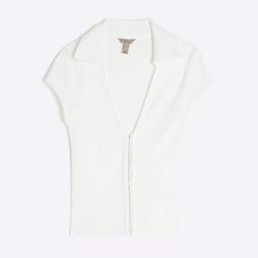 White Short Sleeve Hook and Eye Polo Shirt