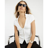 White Short Sleeve Hook and Eye Polo Shirt