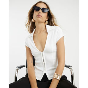 White Short Sleeve Hook and Eye Polo Shirt