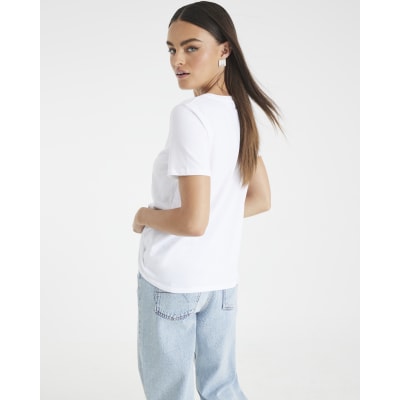 White Short Sleeve Lipstick Diamante T-shirt