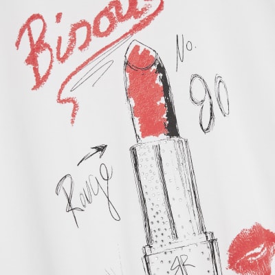 White Short Sleeve Lipstick Diamante T-shirt
