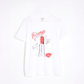White Short Sleeve Lipstick Diamante T-shirt