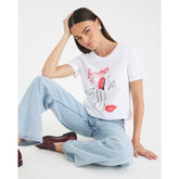 White Short Sleeve Lipstick Diamante T-shirt