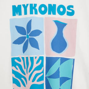 White Short Sleeve Mykonos Print T-shirt