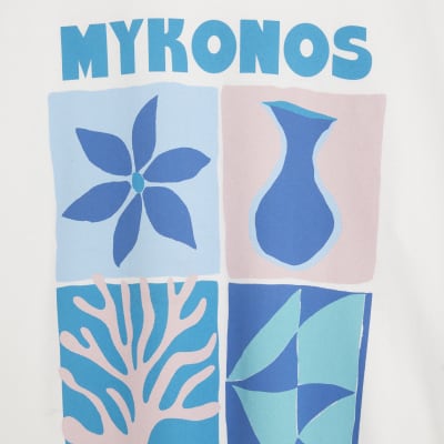 White Short Sleeve Mykonos Print T-shirt