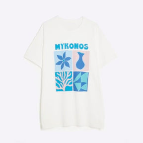 White Short Sleeve Mykonos Print T-shirt