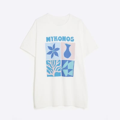 White Short Sleeve Mykonos Print T-shirt