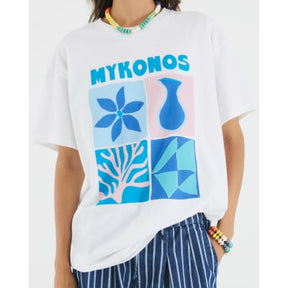 White Short Sleeve Mykonos Print T-shirt