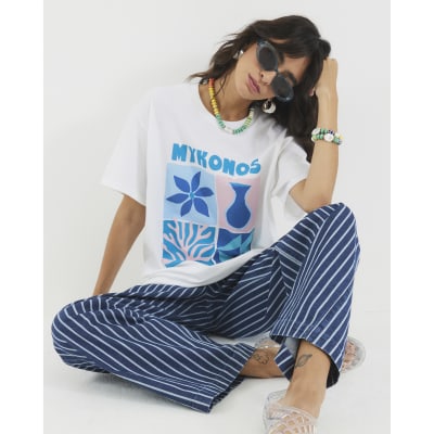 White Short Sleeve Mykonos Print T-shirt