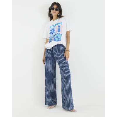 White Short Sleeve Mykonos Print T-shirt