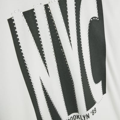 White Short Sleeve NYC Diamante T-shirt