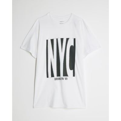 White Short Sleeve NYC Diamante T-shirt