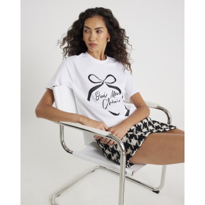 White Short sleeve Oui Mon Cheri Bow T-shirt