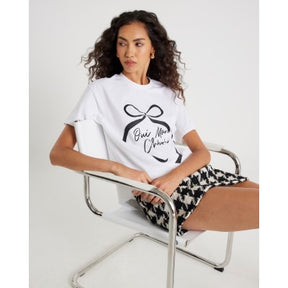 White Short sleeve Oui Mon Cheri Bow T-shirt