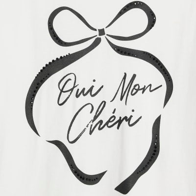 White Short sleeve Oui Mon Cheri Bow T-shirt