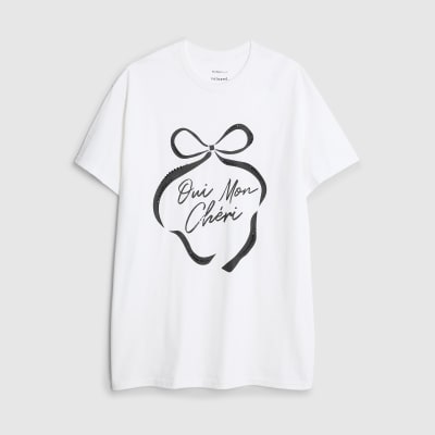 White Short sleeve Oui Mon Cheri Bow T-shirt