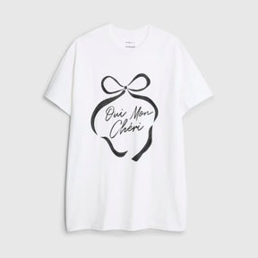 White Short sleeve Oui Mon Cheri Bow T-shirt