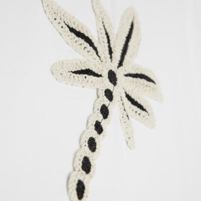 White Short Sleeve Palm Tree Crochet T-shirt