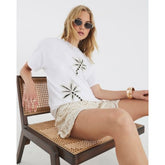 White Short Sleeve Palm Tree Crochet T-shirt