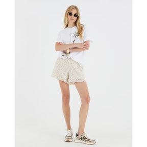 White Short Sleeve Palm Tree Crochet T-shirt