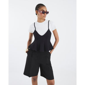 White Short Sleeve Peplum Cami Hybrid Top