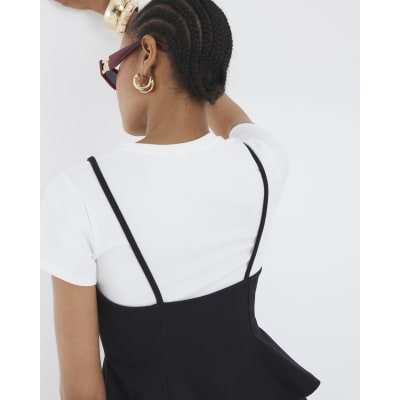 White Short Sleeve Peplum Cami Hybrid Top