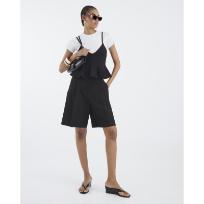 White Short Sleeve Peplum Cami Hybrid Top