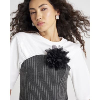 White Short Sleeve Pinstripe Hybrid T-shirt