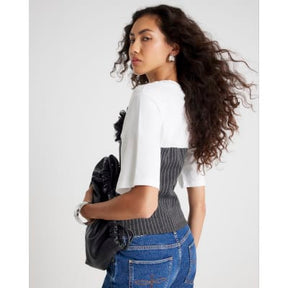 White Short Sleeve Pinstripe Hybrid T-shirt