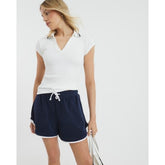 White Short Sleeve Ribbed Polo Top