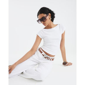 White Short Sleeve Ribbed Top