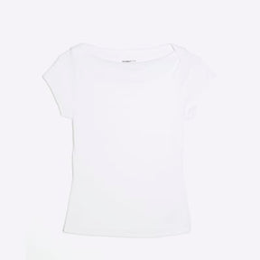 White Short Sleeve Ribbed Top
