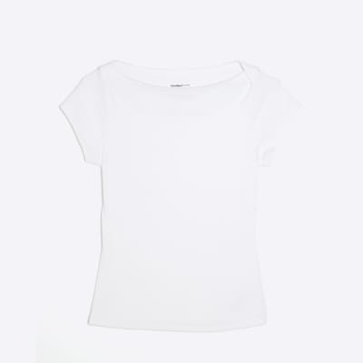White Short Sleeve Ribbed Top