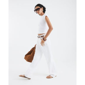 White Short Sleeve Ribbed Top