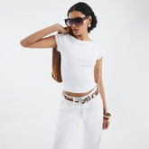 White Short Sleeve Ribbed Top