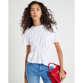 White Short Sleeve Ruched Front T-shirt