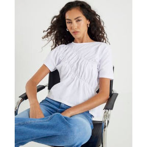 White Short Sleeve Ruched Front T-shirt
