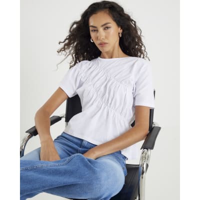 White Short Sleeve Ruched Front T-shirt