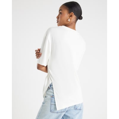 White Short Sleeve Ruched Side Toggle T-shirt