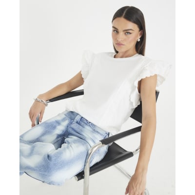 White Short Sleeve Scallop Trim T-shirt