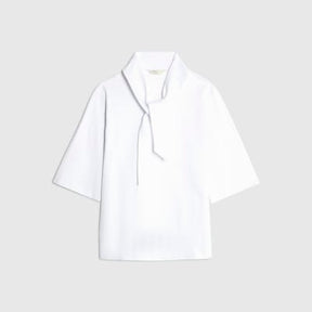 White Short Sleeve Scarf Neck T-shirt