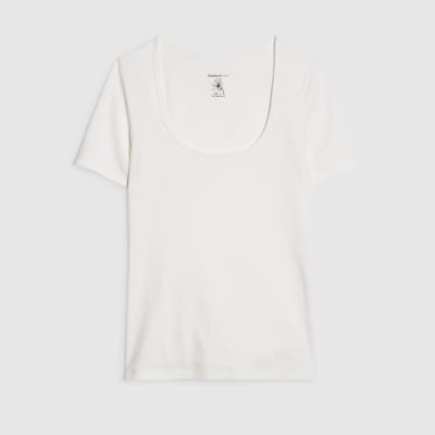 White Short Sleeve Scoop Neck T-Shirt