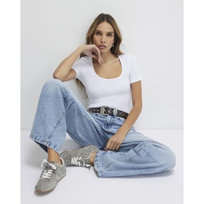 White Short Sleeve Scoop Neck T-Shirt
