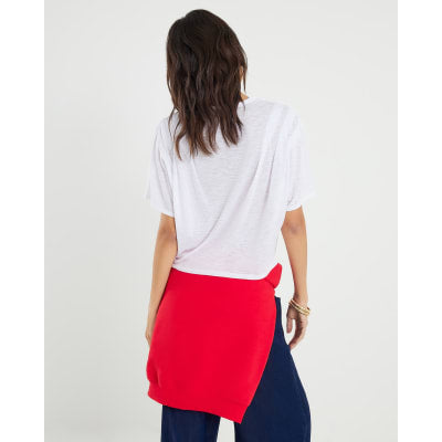 White Short Sleeve Shoulder Pleat T-Shirt